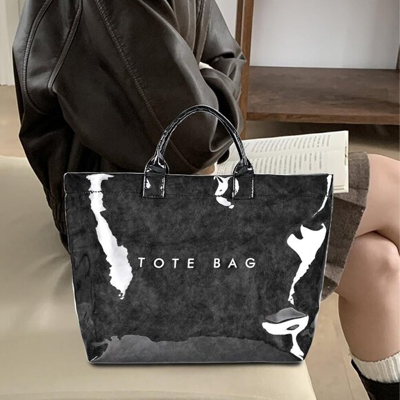 PVC Tote Bag Large Capacity Waterproof Fashion Shopping Travel Hobo Bag - Picture 7 of 7